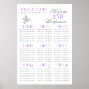 Grey dove purple wedding seating table plan 10-18 poster