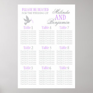 Grey dove purple wedding seating table planner 1-9 poster