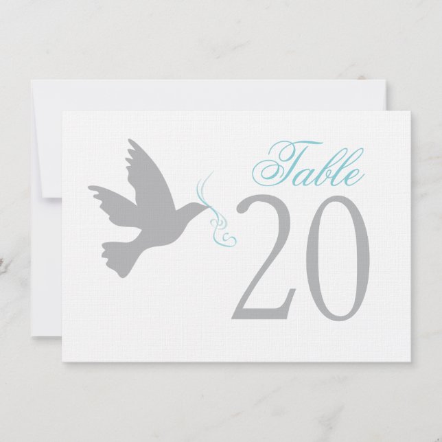 Grey dove with blue wedding table numbers (Front)