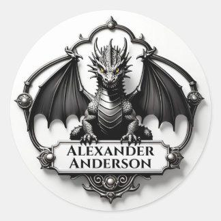 Grey Dragon with Yellow Eyes Personalise  Classic Round Sticker