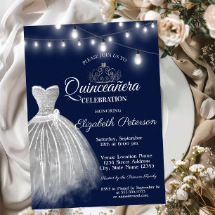 Grey Dress Navy Blue Quinceañera Invitation