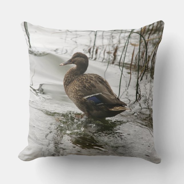 Grey duck on dark the lake cushion (Front)