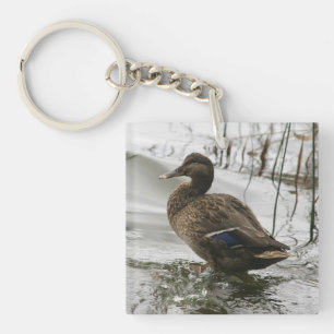 Grey duck on dark the lake key ring