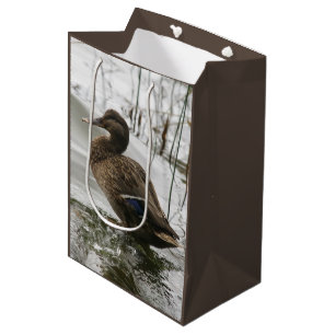 Grey duck on dark the lake medium gift bag