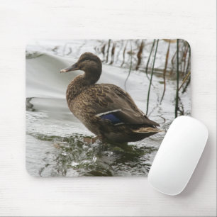 Grey duck on dark the lake mouse mat