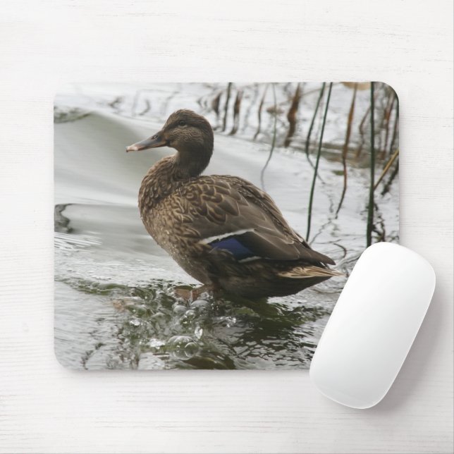 Grey duck on dark the lake mouse mat (With Mouse)