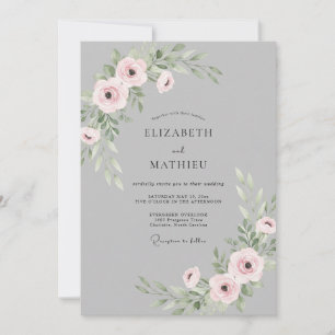 Grey Dusty Pink Ranunculus Eucalyptus Wedding Invitation