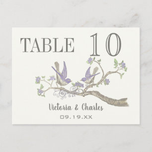 Grey & Dusty Purple Love Birds Table Number Postcard