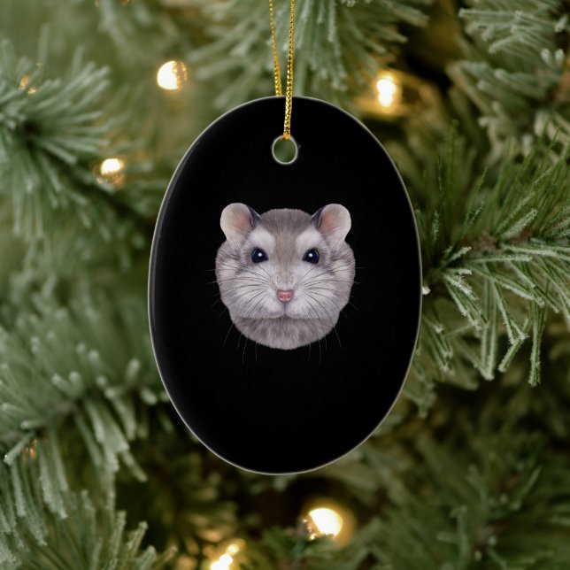 Grey Dwarf Hamster Face Ceramic Tree Decoration (Tree)