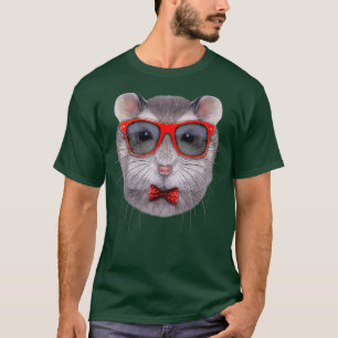 Grey Dwarf Hamster in Red Retro Sunglass and Bow T-Shirt