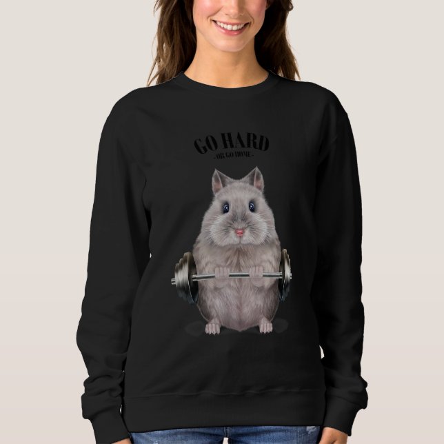Grey Dwarf Hamster Muscle Training Weightlifting F Sweatshirt (Front)