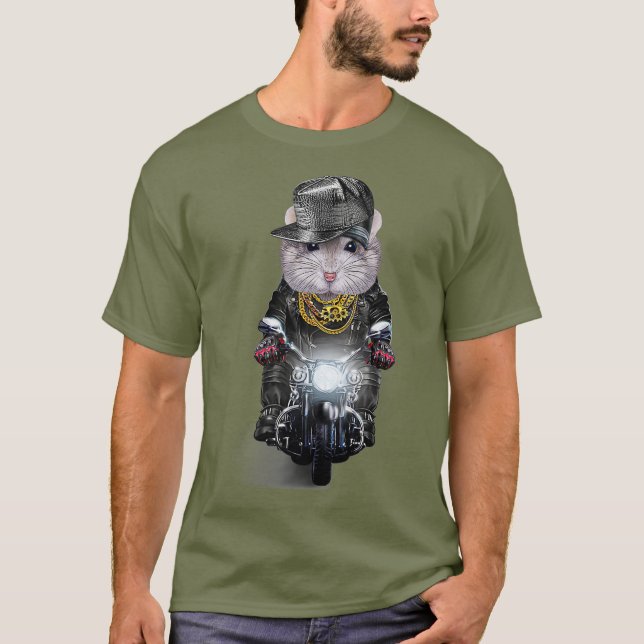 Grey Dwarf Hamster wearing Hip Hop Cap Riding T-Shirt (Front)