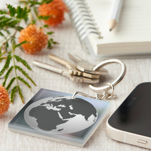 Grey Earth Globe Planet Keychain