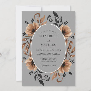 Grey Earthy Bloom Wedding Invitation