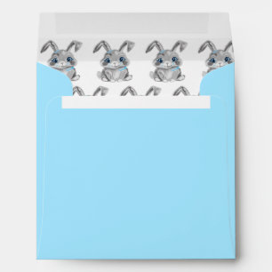 Grey Easter Bunnies Kindergarten Boys Blue Square Envelope