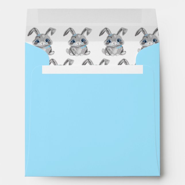 Grey Easter Bunnies Kindergarten Boys Blue Square Envelope (Back (Bottom))
