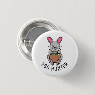 Grey Easter Bunny, Egg Hunter 3 Cm Round Badge