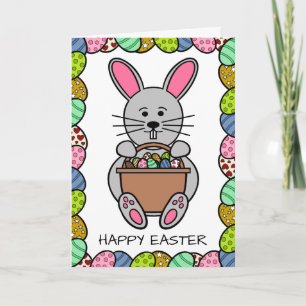 Grey Easter Bunny, Happy Easter Card