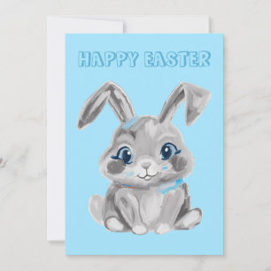 Grey Easter Bunny Preschool Teacher Blue Easter Holiday Card