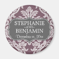 Grey & Eggplant Damask Pattern Wedding Favour
