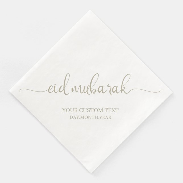 Grey Eid Mubarak Calligraphy Custom Napkin (Corner)