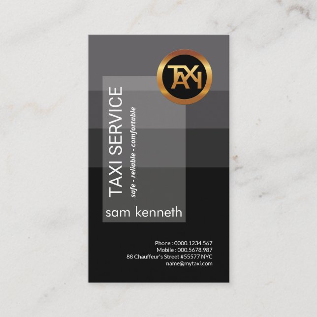 Grey Elegance Special Transparent Placard Taxi Business Card (Front)