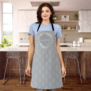 Grey Elegant Damask Personalised Apron