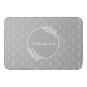 Grey Elegant Damask Personalised Bath Mat