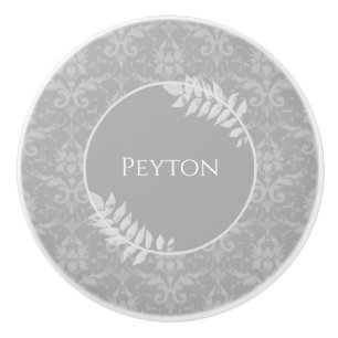 Grey Elegant Damask Personalised Ceramic Knob