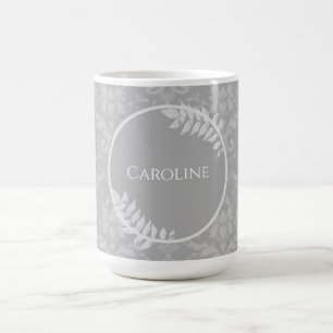 Grey Elegant Damask Personalised Coffee Mug
