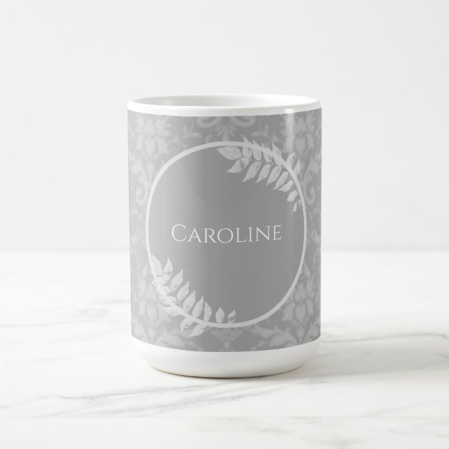 Grey Elegant Damask Personalised Coffee Mug (Center)