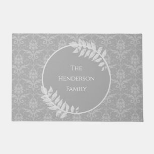Grey Elegant Damask Personalised Doormat