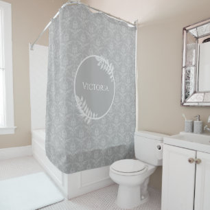 Grey Elegant Damask Personalised Shower Curtain