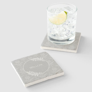 Grey Elegant Damask Personalised Stone Coaster