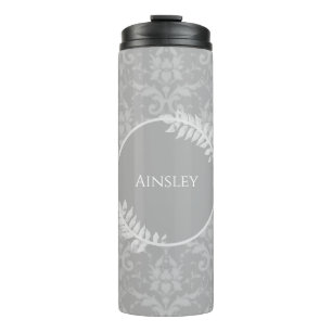 Grey Elegant Damask Personalised Thermal Tumbler