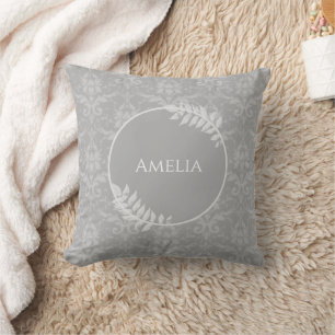 Grey Elegant Damask Throw Pillow