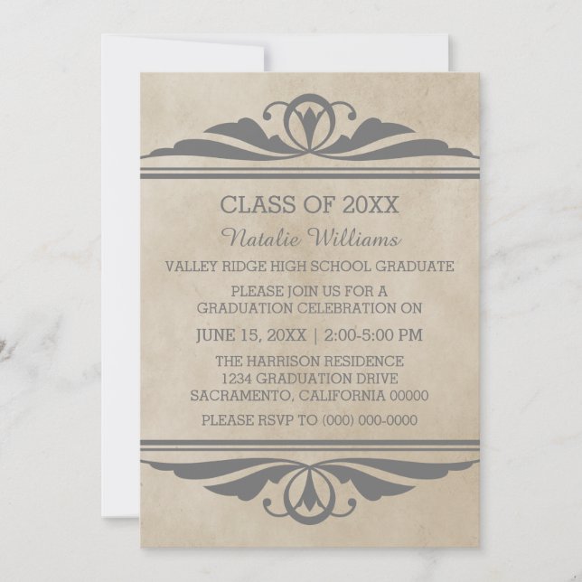 Grey Elegant Deco Graduation Invite (Front)