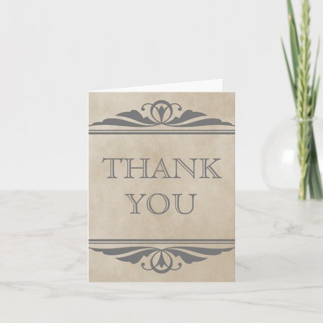 Grey Elegant Deco Thank You Card (Front)