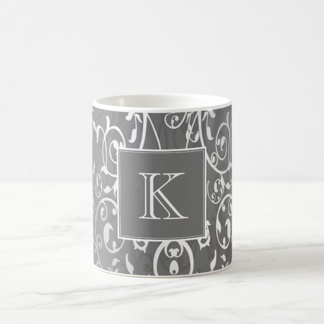 Grey Elegant Flourish Monogram Mug (Center)