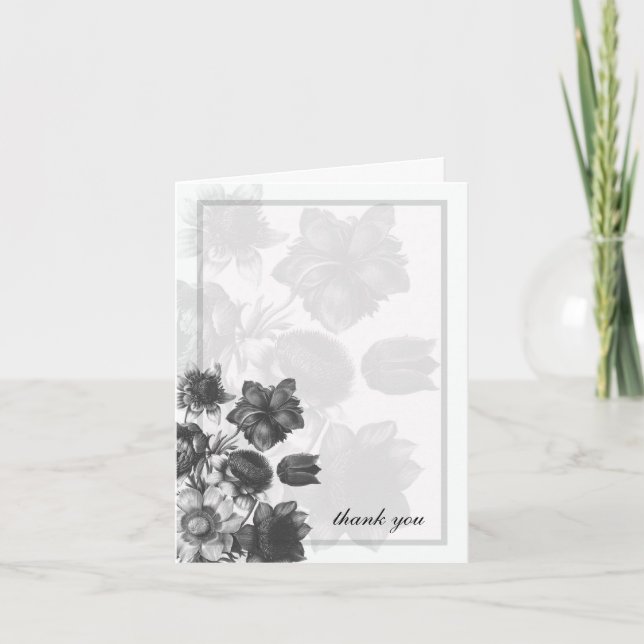 Grey Elegant Flower Wedding Cards (Front)