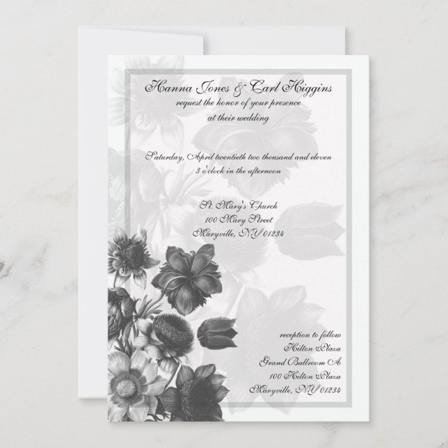 Grey Elegant Flower Wedding Invitations (Front)