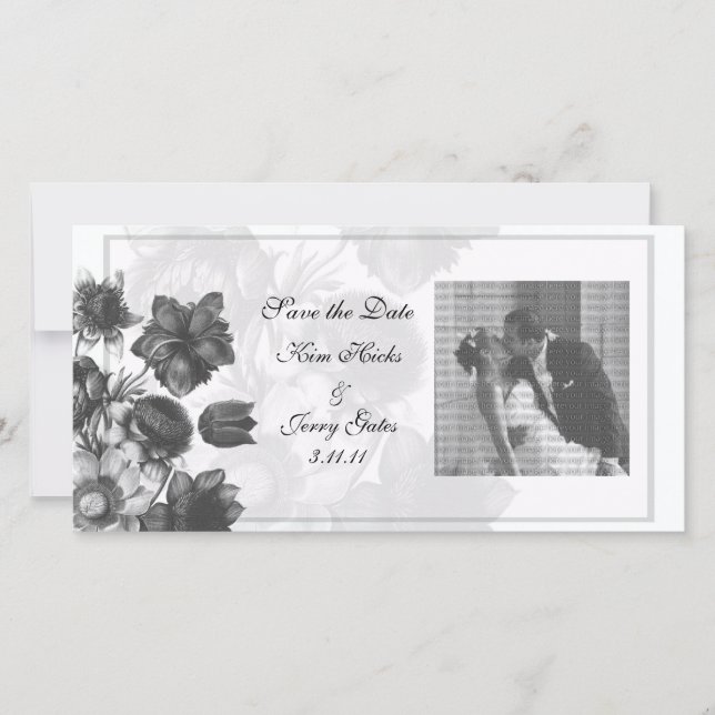 Grey Elegant Flower Wedding Photo Cards (Front)