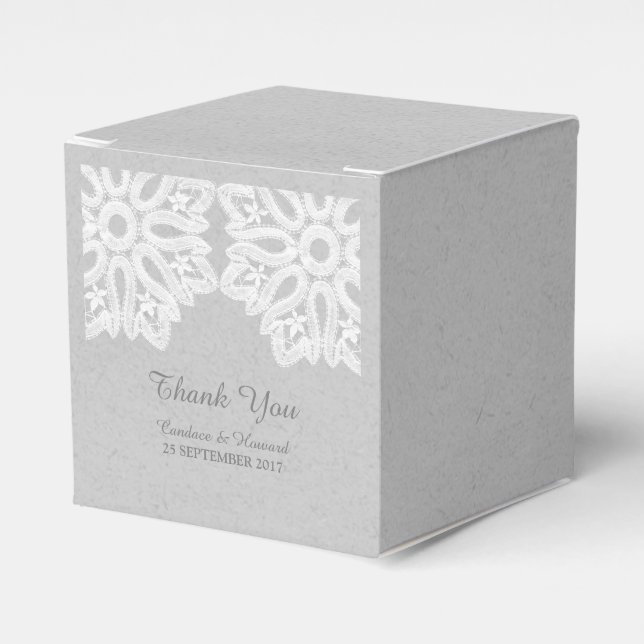 Grey Elegant Lace Favour Boxes (Front Side)