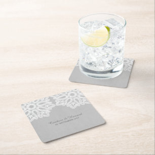 Grey Elegant Lace Paper Coasters