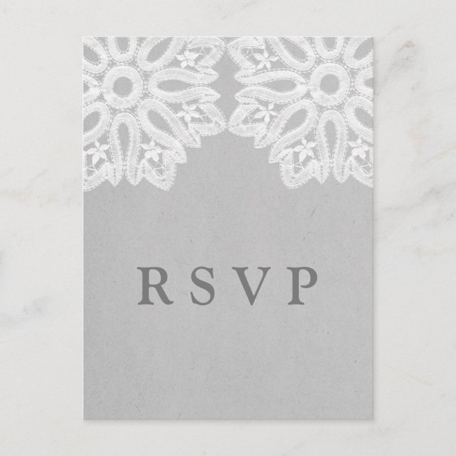 Grey Elegant Lace RSVP Postcard (Front)