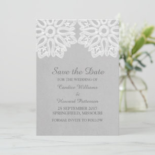 Grey Elegant Lace Save the Date Invite