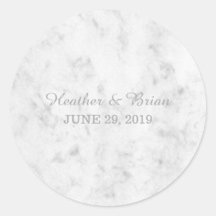 Grey Elegant Marble Wedding Classic Round Sticker