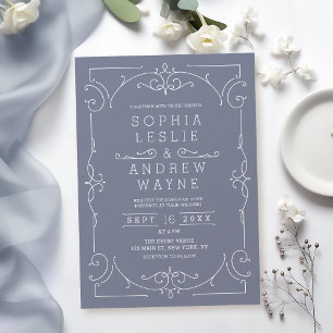Grey elegant modern classic vintage wedding invita invitation