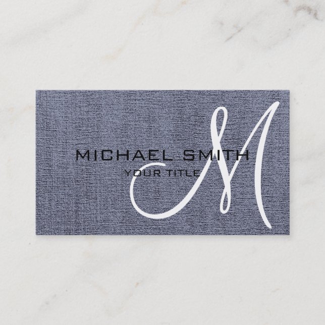 Grey Elegant Monogram Canvas Look Business Card (Front)