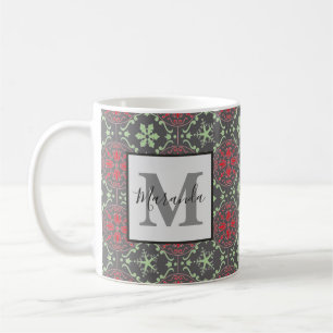 Grey Elegant Nordic Winter Snowflake Monogram Coffee Mug
